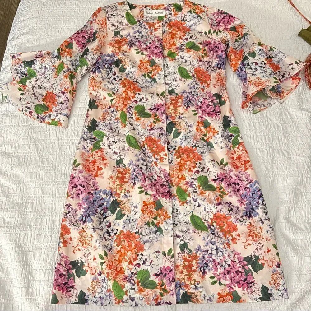 Sara Campbell orange pink & green floral dress size 4